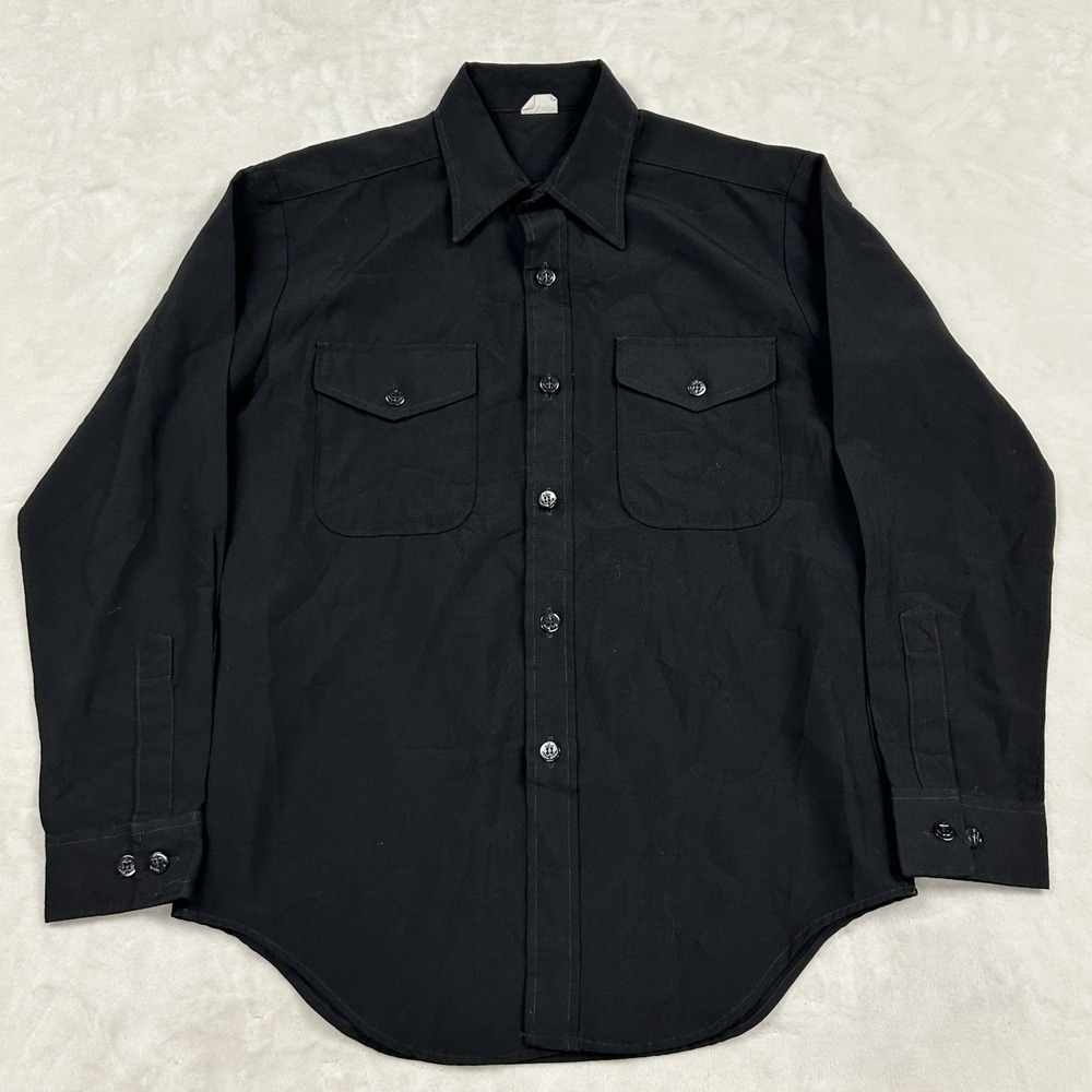 US Military Utility Shirt Mens 16x34 Black Long Sleeve Button Down